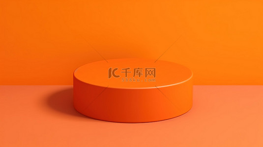 顶视图平躺的简单简约显示背景与明亮的橙色 3D 圆柱圆讲台