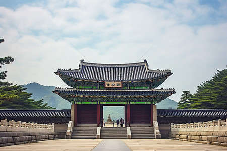 建筑废墟背景图片_拥有亚洲风格大门的韩国宫殿之一