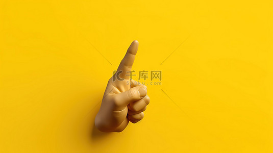 单击黄色背景并带有复制空间的手形光标的 3D 插图