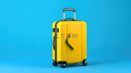 蓝色问号背景图片_旅行在新的正常蓝色问号和点手提箱在黄色背景 3d 渲染