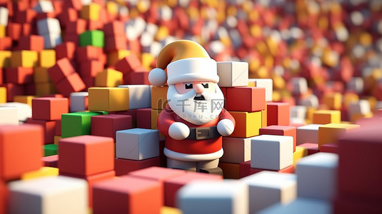 筛选背景图片_卡通圣诞老人筛选一堆圣诞礼物的 3D 插图