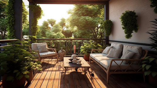 室外背景图片_带室外露台的技术风格房屋的 3D 渲染