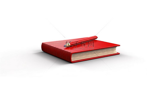 红书和木铅笔放置在白色背景隔离 3D 渲染上