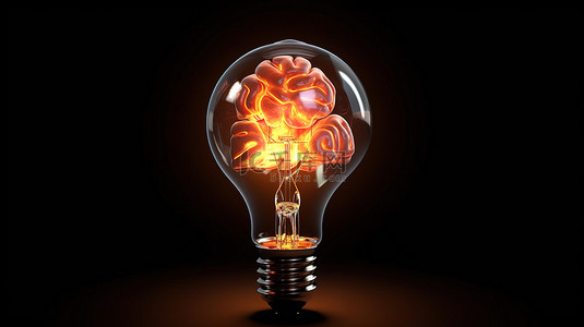 创新灯泡背景图片_3d 渲染概念大脑灯泡