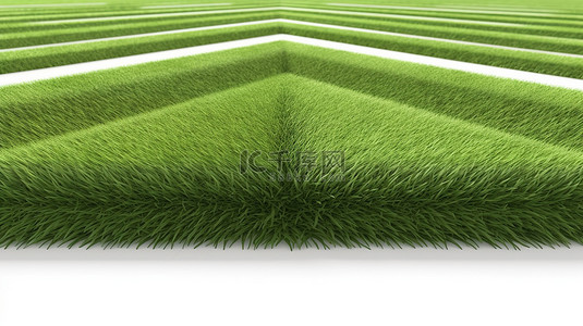 绿色体育场背景图片_绿色足球场与条纹草在 3d 渲染隔离在白色背景