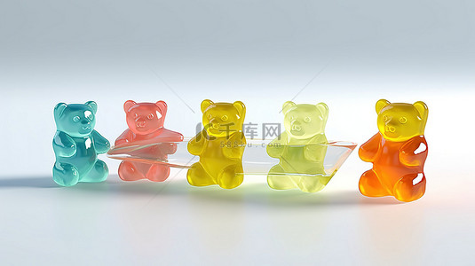 水果小熊背景图片_充满活力的果冻豆熊，彩虹色，3D 渲染图像