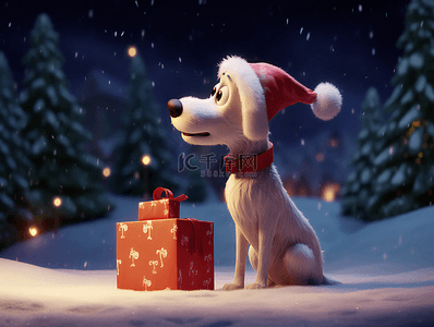 圣诞节宠物犬礼物节日广告背景