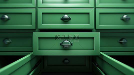 衣柜绿色背景图片_绿色矮柜抽屉逼真的 3D 图像