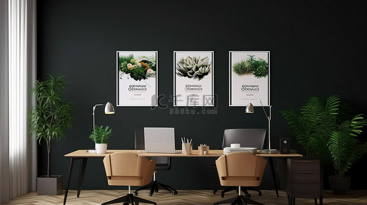 商务办公室海报背景图片_样机商务办公室海报的 3D 插图