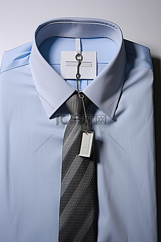 一件系扣衬衫灰色领带和名片