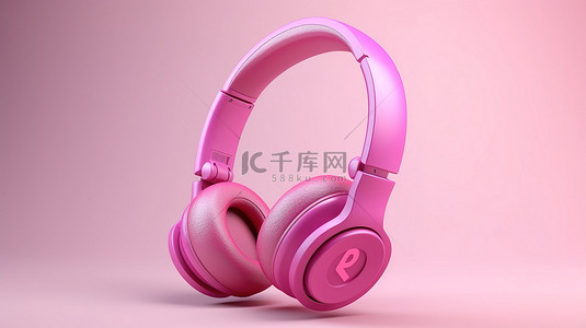 3D 渲染粉色耳机，适合时尚青少年，带有俏皮的风格