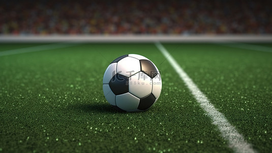 游戏背景图片_球场中心等待开球的最小足球的 3D 渲染插图