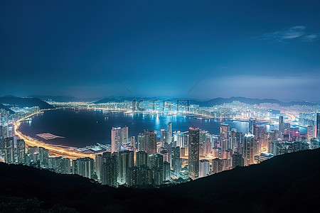晚上从山顶看香港城