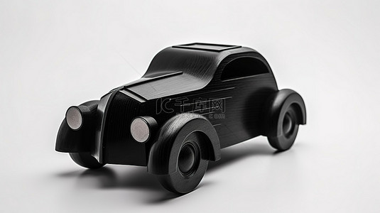 汽车的海报背景图片_白色背景 3D 插图中的儿童黑色木制玩具车
