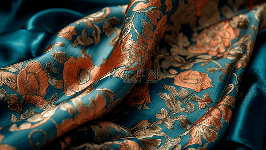 丝绸花卉纹样蓝色背景
