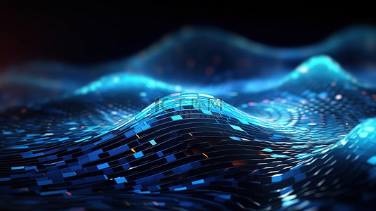 led灯背景图片_未来企业网络抽象波技术背景与蓝色 LED 光 3D 渲染