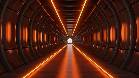 艰难背景图片_艰难隧道的发光端，墙壁上有照明管灯 3D 插图