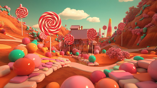 蛋糕背景图片_经典复古视频游戏风格 3D 渲染的甜蜜糖果世界