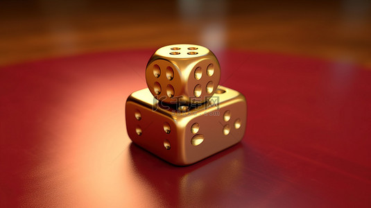 骰子光背景图片_三个骰子图标金色骰子在哑光红色和金色板 3D 渲染社交媒体