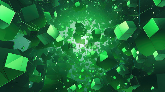 一致背景下 3d 渲染中的绿色抽象几何