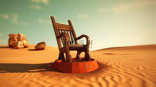 沙漠景观中的石油操纵摇椅的 3D 渲染