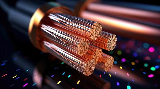 电线背景图片_孤立背景下智能电力电缆上电路火花铜线的 3D 图示