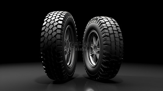 摩托车白模背景图片_赛车道路和越野摩托车轮胎正面和侧面视图的 3D 渲染
