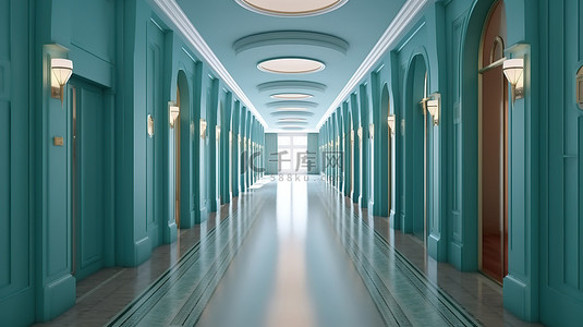明亮的酒店大楼内设有装饰艺术风格的带门圆形大厅
