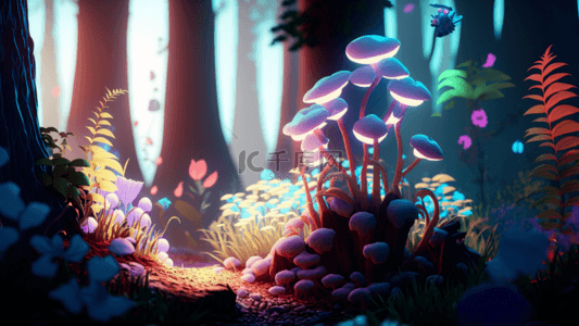 夏天森林背景梦幻蘑菇