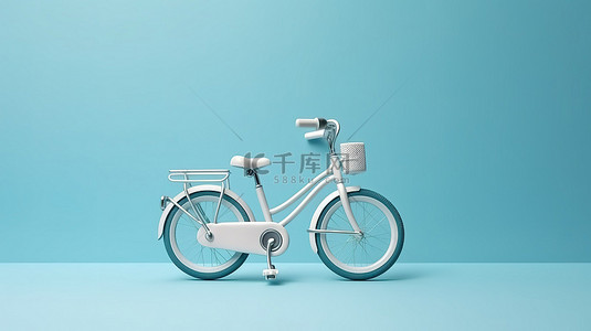 自行车单色柔和蓝色 3D 渲染的生态友好型交通