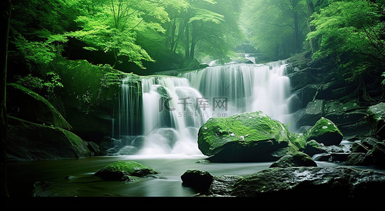 瀑布背景图片_巴基斯坦绿色森林中的瀑布 沙捞越瀑布