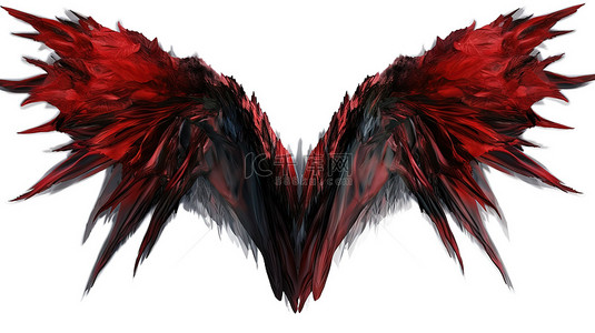 恶魔翅膀和恶魔翅膀羽毛的孤立白色背景 3D 插图