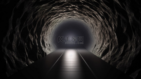 隧道尽头 3d 渲染的黑色石头