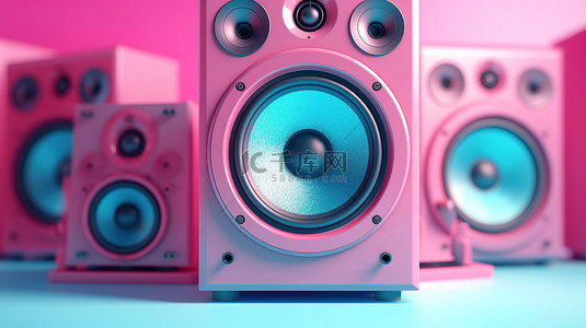 舞蹈背景图片_以 3d 呈现的蓝色背景上的专业音频工作室的双色调粉色声学扬声器