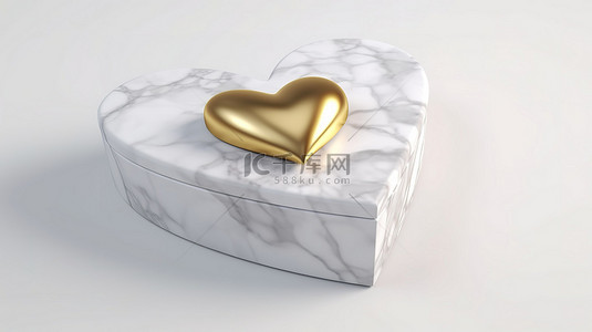 3D 渲染的金心形成令人惊叹的大理石礼品盒物体
