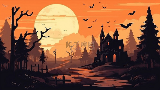 万圣节蝙蝠城堡插画背景
