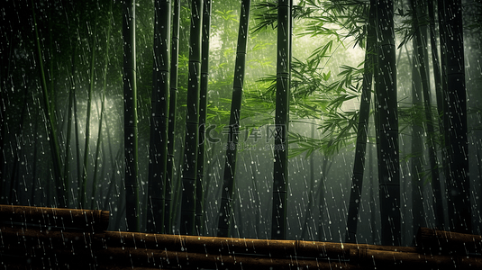 雨珠背景图片_雨中竹林竹叶雨珠自然风景背景