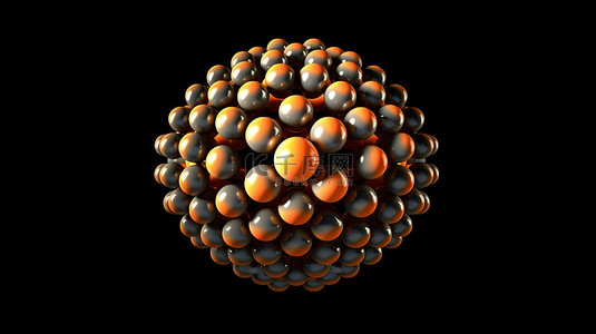 不可能的橙色球的循环圈，带有十字帽，在黑色背景 3d 渲染下设置