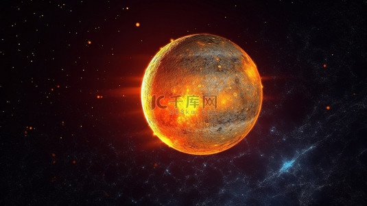 太阳地球月球背景图片_黄昏时分，太阳升起时，水星行星的真实 3D 渲染