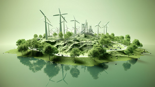 节能背景背景图片_3D 渲染中的插图环境和生态概念