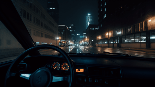 城市夜晚街道汽车驾驶位视角广告背景