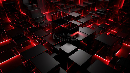 红色ppt模板背景图片_具有红色和黑色几何形状的抽象 3d 设计