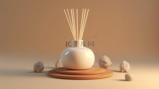 玻璃贴背景图片_3D 渲染中的香水束香气扩散器木棒蜡烛和香水