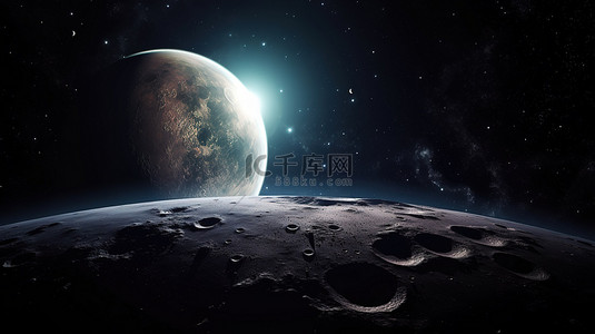 西柚色星空背景图片_3D 空间环境中的假想月亮和行星