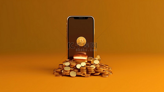 店铺优惠券背景图片_智能手机的 3D 渲染显示百分号硬币和空钱袋