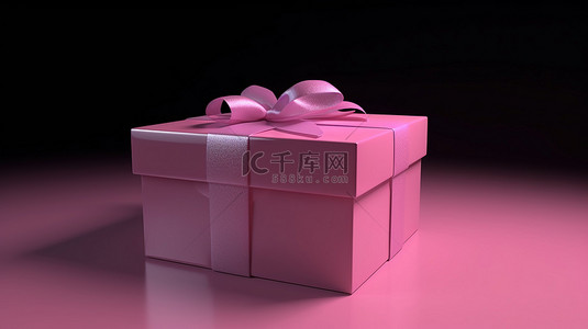 带有精致粉色丝带的女性粉色礼品盒的 3D 渲染