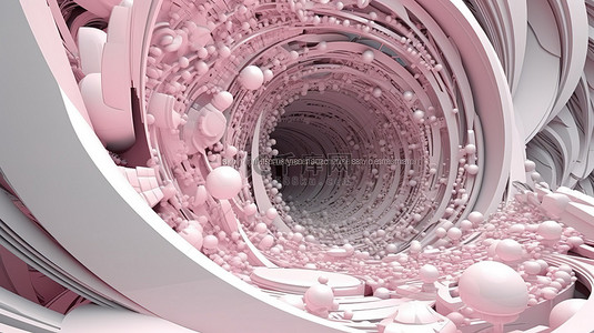 粉色的光背景背景图片_白色和粉色的抽象分形具有音量控制和螺旋图案的 3D 渲染门户