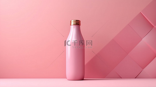 3D 渲染柔和的背景，带有柔和的粉红色饮料瓶或鸡尾酒饮料