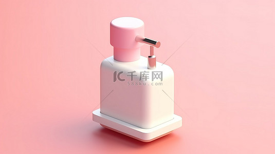 3d 图标等距白色皂液器与粉红色家居用品
