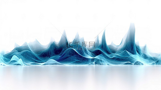 蓝色背景音乐背景图片_蓝色能量流概念的 3D 渲染，具有音乐粒子和白色背景上隔离的动态声波